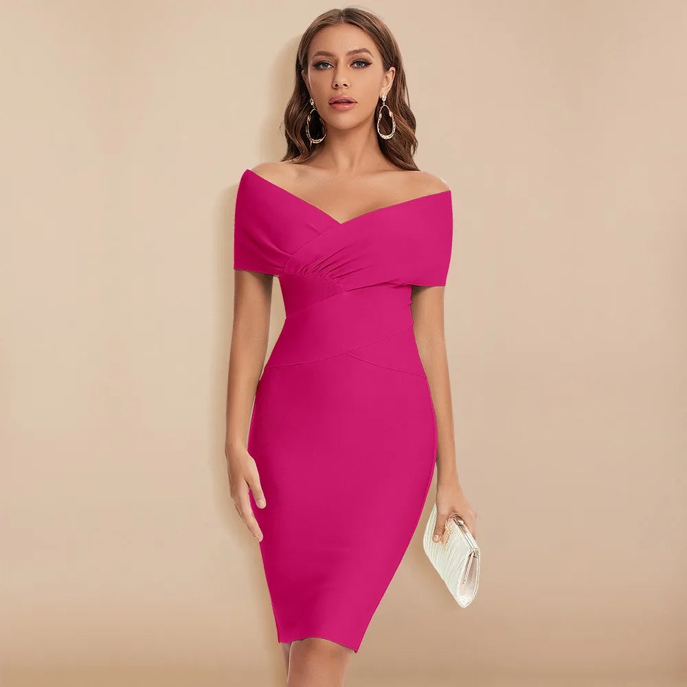 Temperament cocktail party bandage dress party socialite dress off shoulder sexy hip hugging elastic dress
