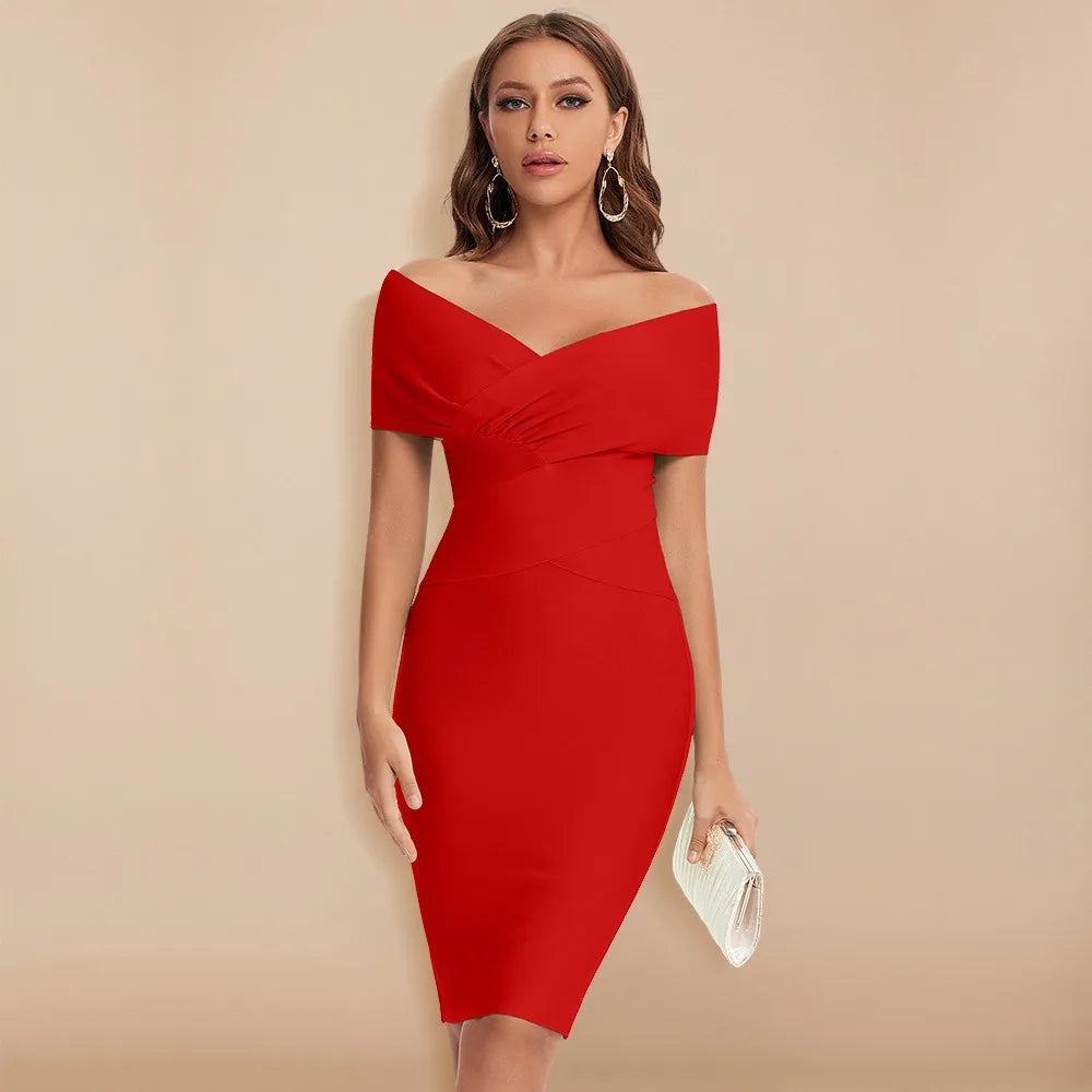 Temperament cocktail party bandage dress party socialite dress off shoulder sexy hip hugging elastic dress